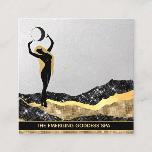  Goddess Ombre Gray SILVER Glitter Cosmic Moon Square Business Card