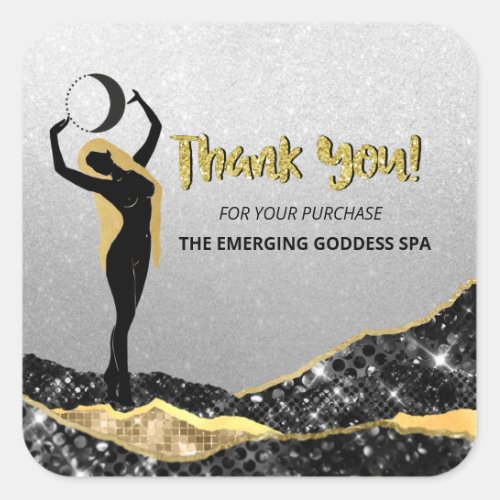  Goddess Ombre Gray SILVER Glitter THANK YOU  Square Sticker