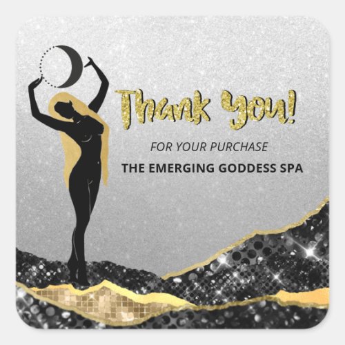 *~* Goddess Ombre Gray SILVER Glitter THANK YOU  Square Sticker