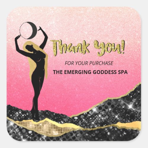 Goddess Ombre Pastel PINK Glitter THANK YOU  Square Sticker