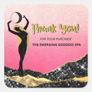 *~* Goddess Ombre Pastel PINK Glitter THANK YOU Square Sticker