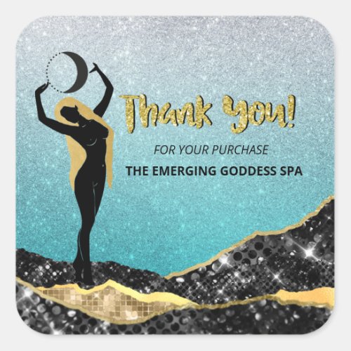  Goddess Ombre Pastel TEAL Glitter THANK YOU Square Sticker