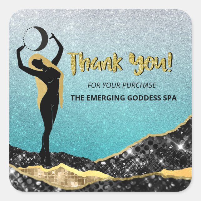 *~* Goddess Ombre Pastel TEAL Glitter THANK YOU Square Sticker (Front)