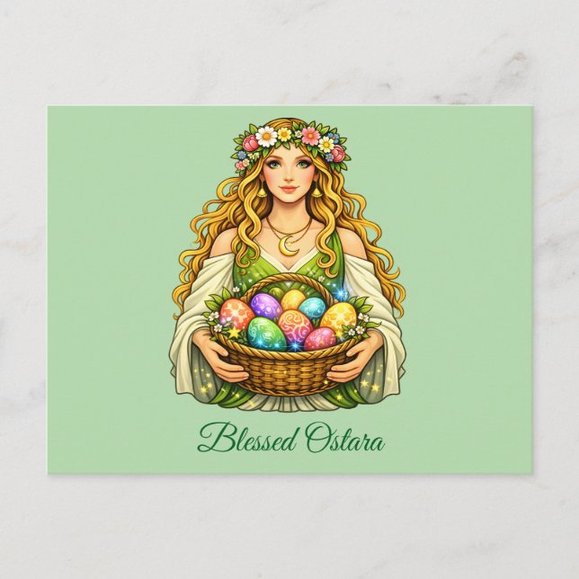 Goddess Ostara Spring Equinox Floral Basket Postcard (Front)