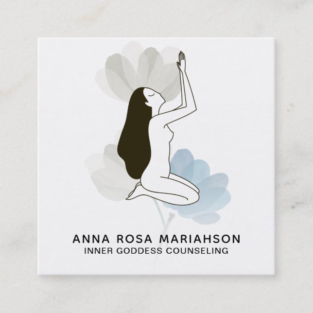 *~* Goddess Praying Spiritual Sacred Floral Pastel Square Business Card (Front)