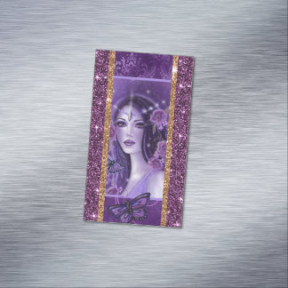 Goddess purple butterflies art by Renee Lavoie Business Card Magnet