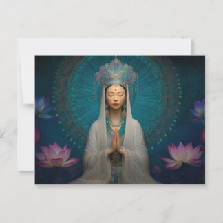 Goddess Quan Yin Digital Stained Glass Portrait Postcard