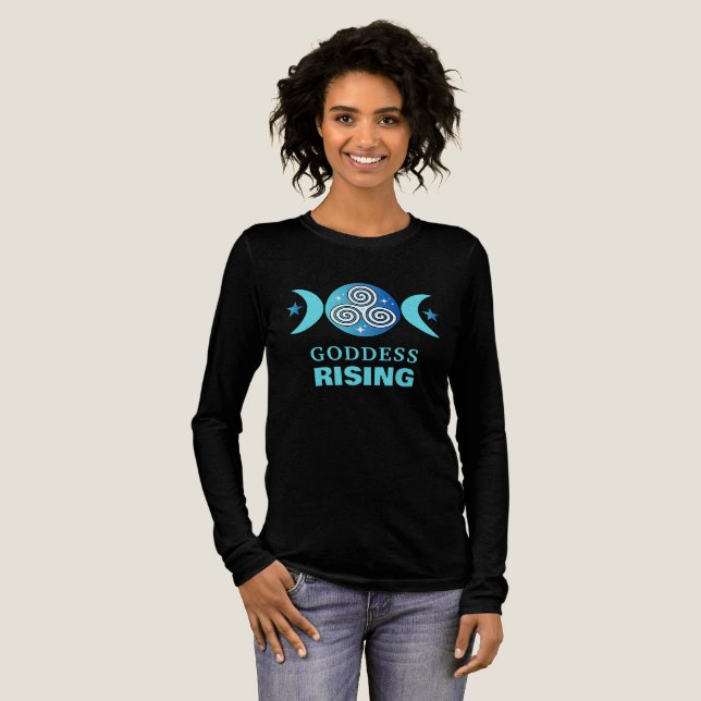 Goddess Rising Teal-Blue Long Sleeve Tee (Full Front)