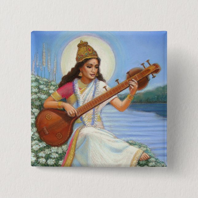 Goddess Sarasvati Button (Front)