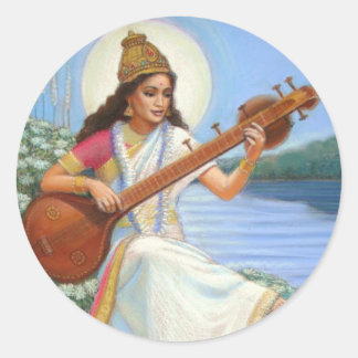 Goddess Sarasvati Classic Round Sticker