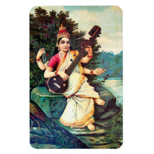 Goddess Saraswati By Raja Ravi Varma Magnet