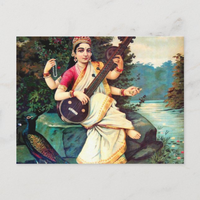 Goddess Saraswati By Raja Ravi Varma Postcard (Front)