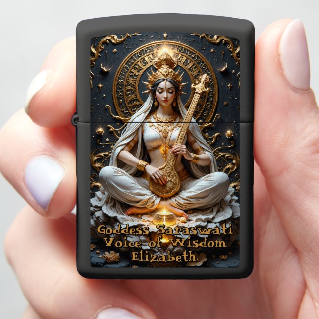 Goddess Saraswati Sacred Veena Zippo Lighter (In Hand)