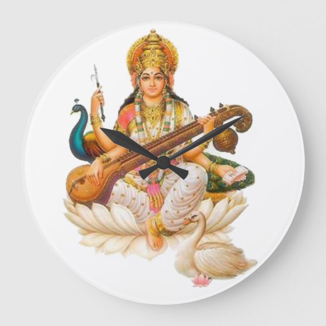 goddess sarswati hindu godess arts education music large clock (Front)