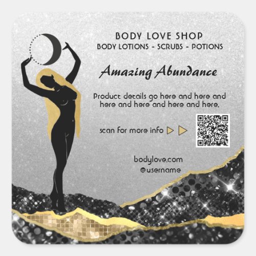 *~* Goddess SILVER Glitter Intention Spell AP24 Square Sticker