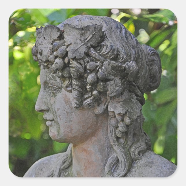 Goddess statue in garden     square sticker (Front)