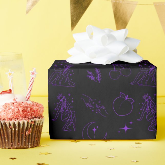 Goddess Tattoo Pattern – Black & Purple  Wrapping Paper (Birthday Party)