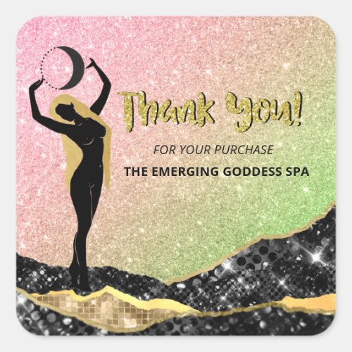 *~* Goddess THANK YOU - Ombre Pastel Glitter Square Sticker
