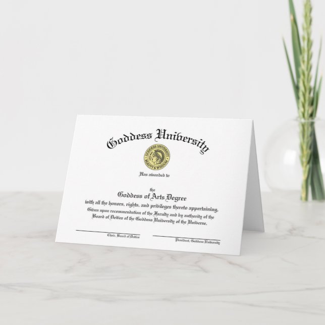 Goddess University Diploma Customizable Card (Front)