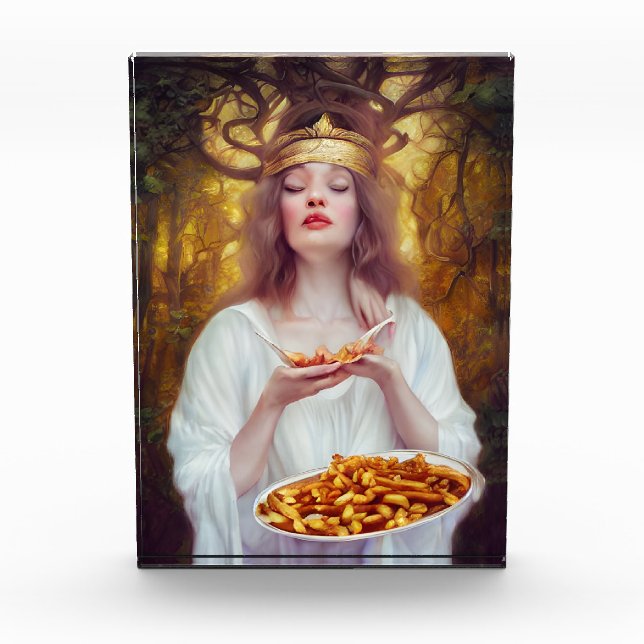 Goddess with a plate full of poutine  photo block (Front)