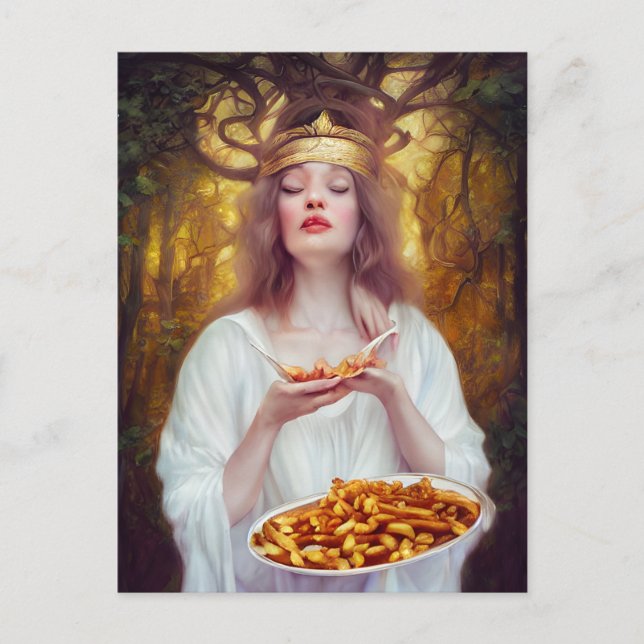 Goddess with a plate full of poutine  postcard (Front)