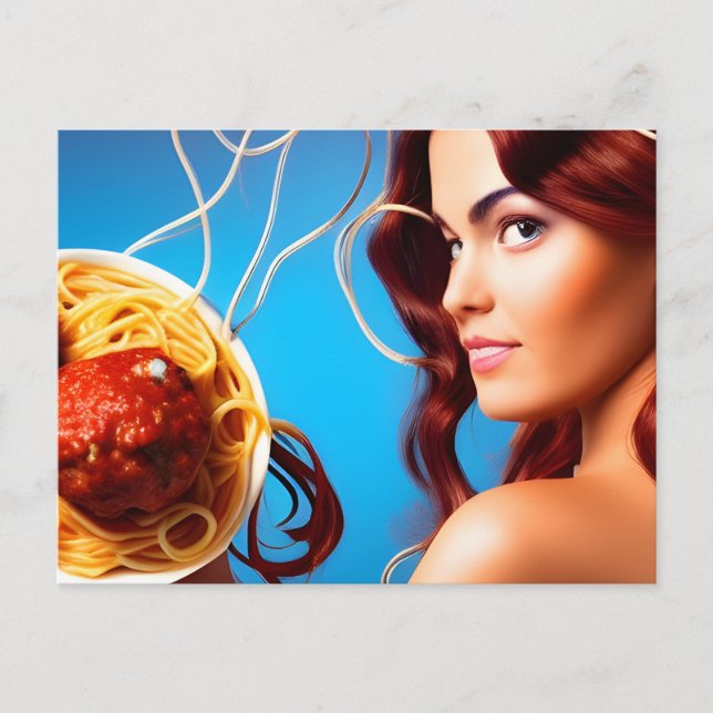 Goddess With A Plate Of Spaghetti and Meatballs Po Postcard (Front)