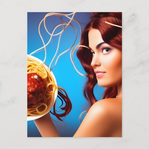 Goddess With A Plate Of Spaghetti and Meatballs Postcard