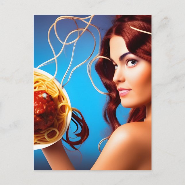 Goddess With A Plate Of Spaghetti and Meatballs Postcard (Front)