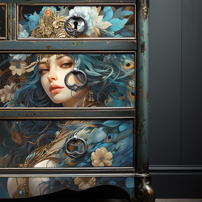 Goddess with Peacock Headdress Art Nouveau Tissue Paper (Creator Uploaded)