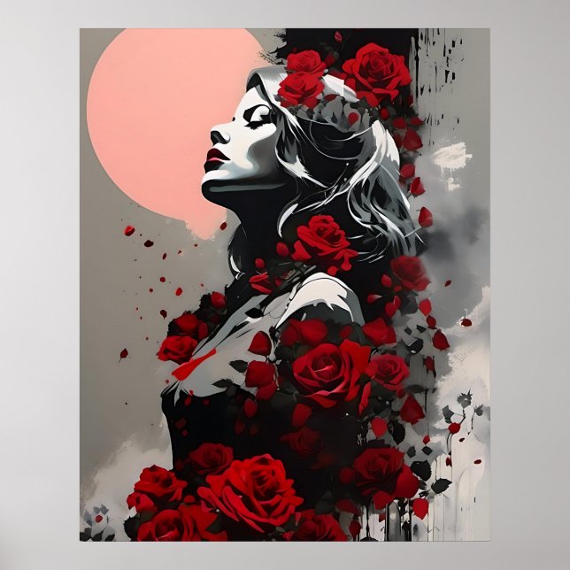 Goddess with Red Roses Framed Art (Front)