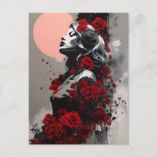 Goddess with Red Roses Postcard