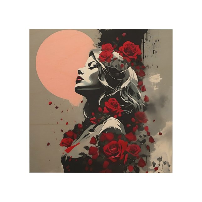 Goddess with Red Roses Wood Wall Art (Front)