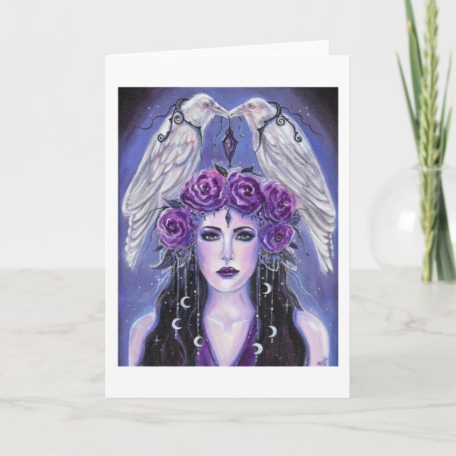 Goddess with white ravens by Renee Lavoie Card (Front)