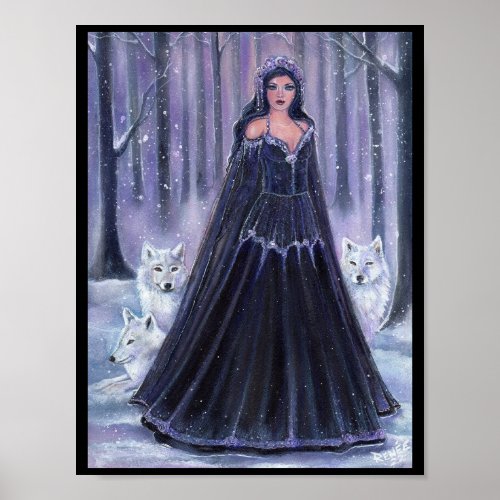 Goddess with wolves by Renee Lavoie Poster