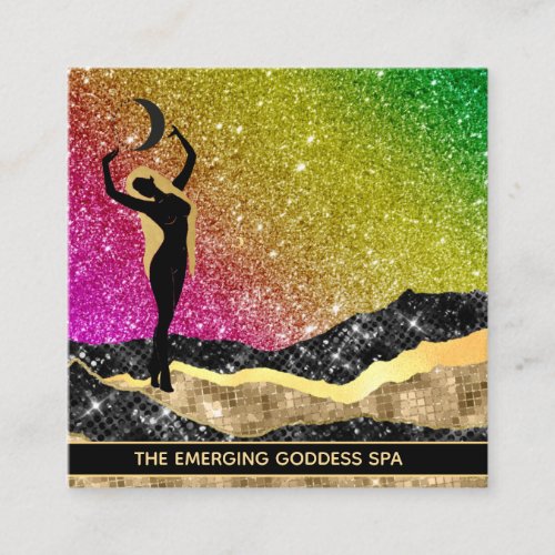  Goddess Woman Ombre Glitter Cosmic Lunar Square Business Card