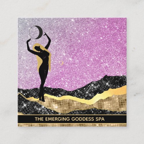  Goddess Woman Ombre Pink Glitter Cosmic Moon   Square Business Card
