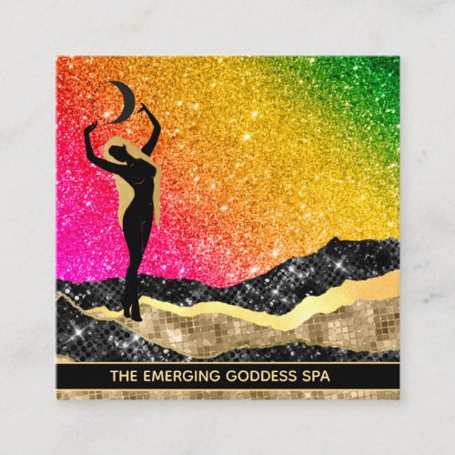  Goddess Woman Ombre Rainbow Glitter Unicorn Square Business Card