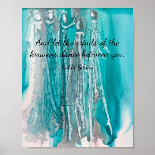 Godesses Dancing Art Turquoise Black Typography Poster