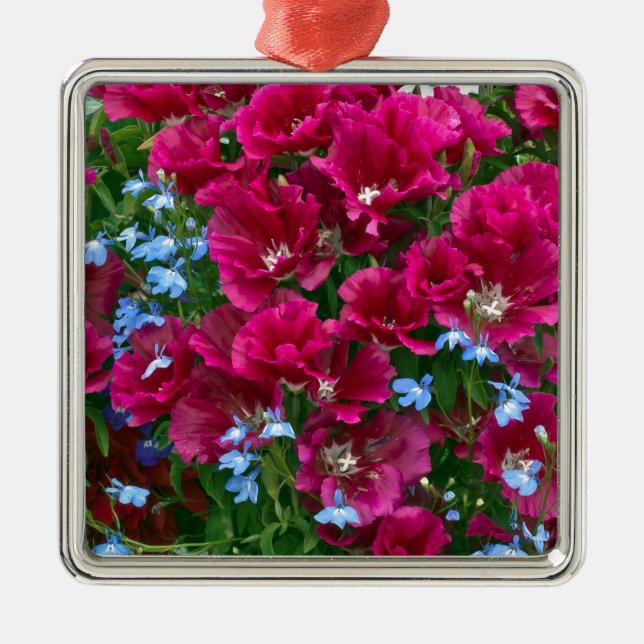 Godetia And Lobelia Gifts Metal Ornament (Front)