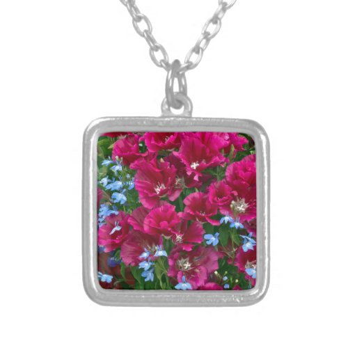 Godetia And Lobelia Gifts Silver Plated Necklace