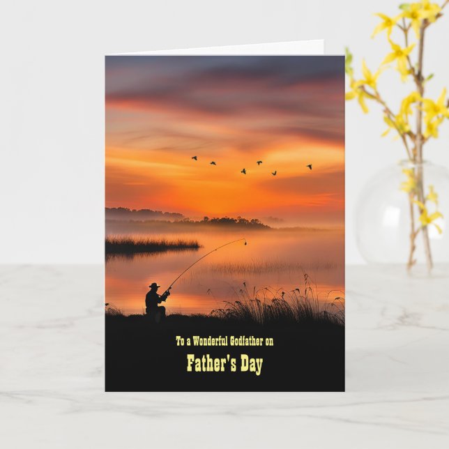 Godfather Happy Fathers Day Fishing  Card (Yellow Flower)