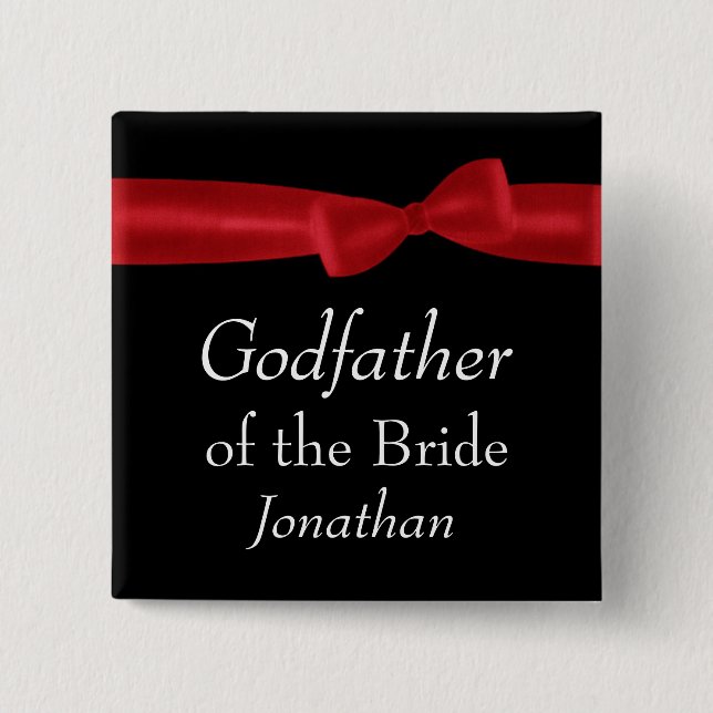 GODFATHER of BRIDE Red Bow Wedding Custom Name Button (Front)