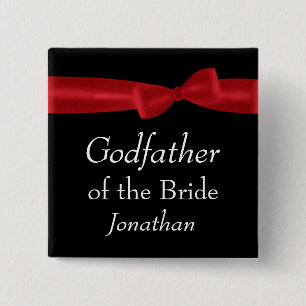 GODFATHER of BRIDE Red Bow Wedding Custom Name Button