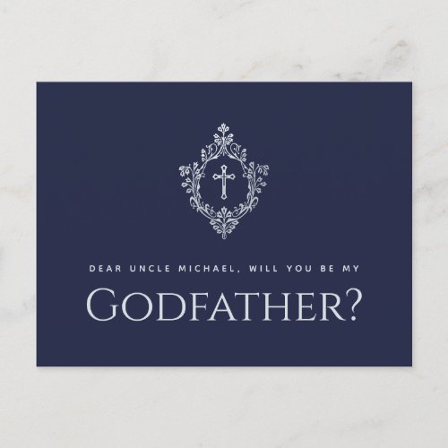 Godfather Proposal Navy Blue Vintage Crest Cross Holiday Postcard