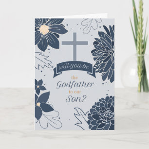 Godfather Request for Son Bold Navy Blue Botanical Card
