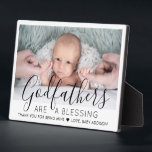 Godfather Thank You Baptism or Christening Photo Plaque<br><div class="desc">A thoughtful way to thank your baby's godfather is to give him a stylish photo gift of his godchild that he can save as a keepsake. All pictures and wording are simple to personalize, including quote that reads "Godfathers are a blessing, thank you for being mine." (IMAGE PLACEMENT TIP: An...</div>