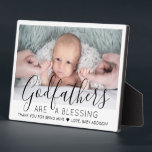 Godfather Thank You Baptism or Christening Photo Plaque<br><div class="desc">A thoughtful way to thank your baby's godfather is to give him a stylish photo gift of his godchild that he can save as a keepsake. All pictures and wording are simple to personalize, including quote that reads "Godfathers are a blessing, thank you for being mine." (IMAGE PLACEMENT TIP: An...</div>