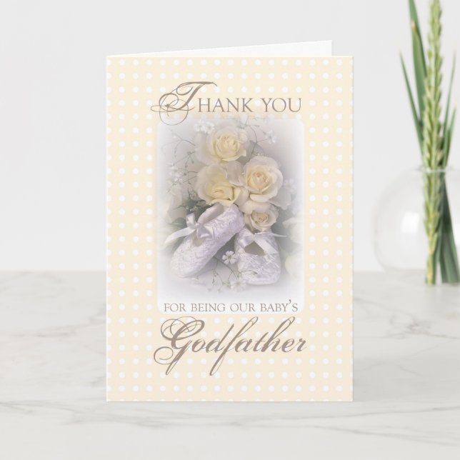 Godfather Thank You with Baby Shoes & Yellow Rose Card (Front)