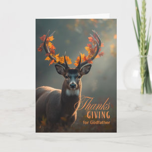 Godfather Thanksgiving Deer with Antler Leaves Holiday Card