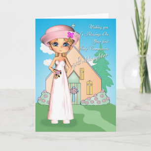 Godfirst holy communion little girl and c card